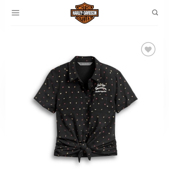 Harley-Davidson Tie Front print button down embroidered shirt blouse top 🏍️🦜 - Picture 2 of 10
